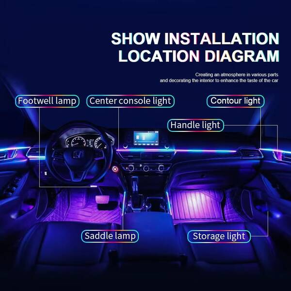 Kit Lampu Suasana Mobil LED Strip Akrilik Neon RGB Warna Penuh, Lampu Ambient Interior Mobil Symphony Streamer Dual Zone 18 In 1 (Aplikasi)