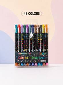 96/72/48/24 Colors Dual-Tip Glitter Pens With Quick-Dry Ink - Fine Tip, Tip To Barrel, Suitable For Scrapbooking, Card Making, Journaling, 24 Colors Dual-Tip Drawing Pens - Glitter Marker Set, Suitable For S, Artists And Supplies Random, Markers, Highlighters, Student Highlighters, Highlighters, Student Supplies, Student Essentials, Back To School Basic Supplies, Colored Markers, Student Stationery. - Rectangle - View 17