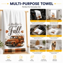 2pcs Set, Truck And Pumpkin Plaid Design Style Hand Towels, Ultra-Fine Microfiber Absorbent Towels, Suitable For Bathroom Cleaning, Home Cooking, Baking, Outdoor Activities, Tea Party Decoration And Home Use - Multicolor - View 6