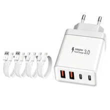 EU Plug Type C/E/F (220-240V) Fast Charging Wall Charger 55W Super Fast Charger 2 USB-A + 2 USB-C, Optional 3.3ft USB-C To USB-C/USB-C To Lightning/USB-A To USB-C/USB-A To Lightning Fast Charging Cables. Multiple Cable Configurations Available, Fully Compatible With MacBook 17/16/15/14/13/12 Series And Galaxy S25/S24/S23/S22 Series. Suitable For Home, Office And Travel Memorial Day Summer Kickoff - EU C Type Plug(220-240V) - View 16