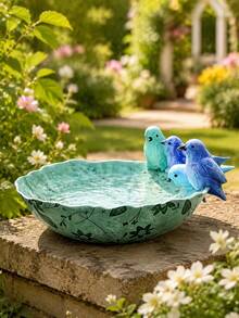 1件裝可愛鳥浴盆附4隻鳥雕塑，樹脂花園鳥食槽與水盆，戶外庭院草坪裝飾，野鳥觀察園藝擺飾，送給自然愛好者的禮物 - E - 查看 7