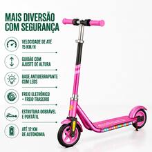 Patinete Elétrico Infantil Laranja Recarregável 150W 3 Rodas com Luzes LED Guidão Ajustável Freio Duplo Base Antiderrapante Até 60kg Crianças 6+ Anos - Rosa chiclete - Visão 3