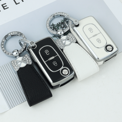 Coque de clé compatible avec les modèles Peugeot 207, 307, 407, 308, 408, 3008, 5008 et C2, C3, C4, C5, C6, C8 - Coque de clé à 2 boutons