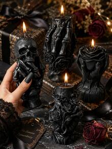 1pc Creative Gothic Skull Hand Series Aromatherapy Candle, Handmade Skull Hand With Rose, Bone Hand Holding Rose Soy Wax Candle For Tabletop Decor, Candle Gift, Altar Decoration, Halloween Candle, Unique Gift For Gothic Collectors, Indoor Home Decor, Late Autumn Holiday Gift, Fashion Scented Decorative Candle - Gothic Skull Hand Series Scented Candle - View 4