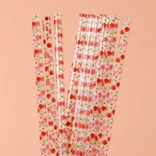 24pcs Reusable Fruit & Heart Print Straws, Assorted Patterns For Birthday Party Supplies, Birthday, Wedding, Bridal/Table Decor And Holiday Celebrations - Multi-color-24pcs - View 9