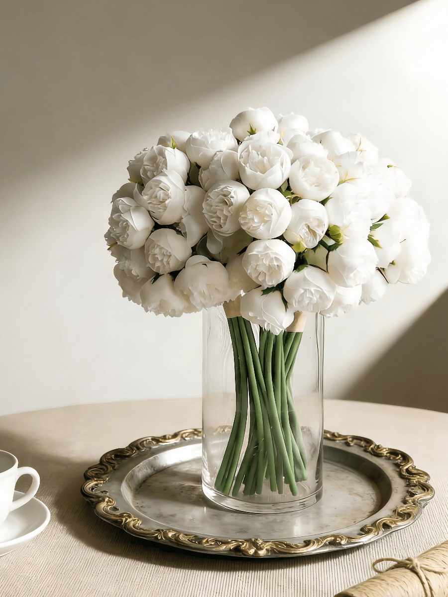 1/9/18pcs White Artificial Peony Flowers, Artificial Peony Bouquet, Wedding Bridal Bouquet, Home Decor Artificial Flowers, Room Decoration, Bedroom Decoration, Wedding Decoration, Tabletop Decoration, Indoor And Outdoor Decoration