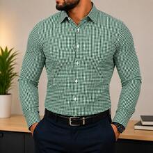 Camisa Masculina Xadrez Casual Confortável - Verde Escuro - Visão 1