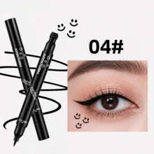 6-Pattern Dual-End Eyeliner Stamp Pen, Streamlined Cylindrical Body, Designed For Creative Eye Makeup. Dual-End Design Precisely Combines Black Eyeliner With 6 Different Fun Stamp Shapes, Completely Solving The Pain Point Of Hand Tremor When Drawing Complex Patterns. Black Material With Rich And Full Color, Quick-Drying Film, Resistant To Sweat And Tears Smudging. - Black - View 11
