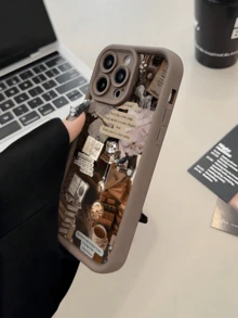 Fashionable Personalized Vintage Old Book Pages, Clock, Teacup, Plant And Bird Pattern Phone Case Showcasing Rich "Dark Academia" Vintage Literary Aesthetic Style Compatible With IPhone 17/17Pro/17ProMax/16/16Pro/16Pro/15/15Pro/15ProMax/14/13/12/11 - Brown - View 2