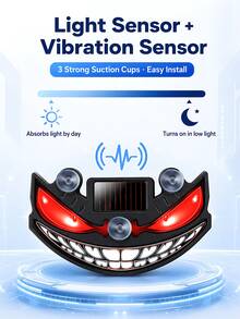 Luz LED de Ojo de Diablo para Ventana de Coche Alimentada por Energía Solar, Nuevo Ojo de Coche LED Dinámico 2026, Luz de Atmósfera Dinámica para Parabrisas de Ojo de Diablo, Con Sensor de Vibración y Luz, Recargable por USB-C, 5 Modos, Instalación con Ventosa - condujo - Ver 5