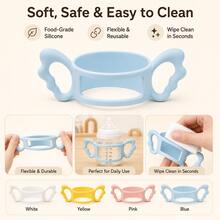 1 buah Pegangan Silikon Universal untuk Botol Bayi Hegen, Botol Bayi Pigeon, Botol Bayi Persegi Leher Ekstra Lebar - MultiWarna - View 7