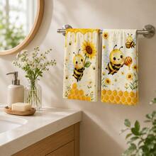 2/4pcs Bee Pattern Towels, Kitchen Dish Cloths, 6/8pcs Decorative Towel Set, Super Absorbent Microfiber, Machine Washable, Holiday Gift And Cleaning Supplies Decoration, Suitable For Holiday Cooking, Baking, Housewarming Gift And Cleaning Supplies, Fit For Kitchen, Bathroom, Toilet - Multicolor - View 4