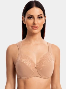 MELENECA Women's Minimizer Bra Full Coverage Plus Size Underwire Lace Comfort Cushion Strap - Maroon - View 4