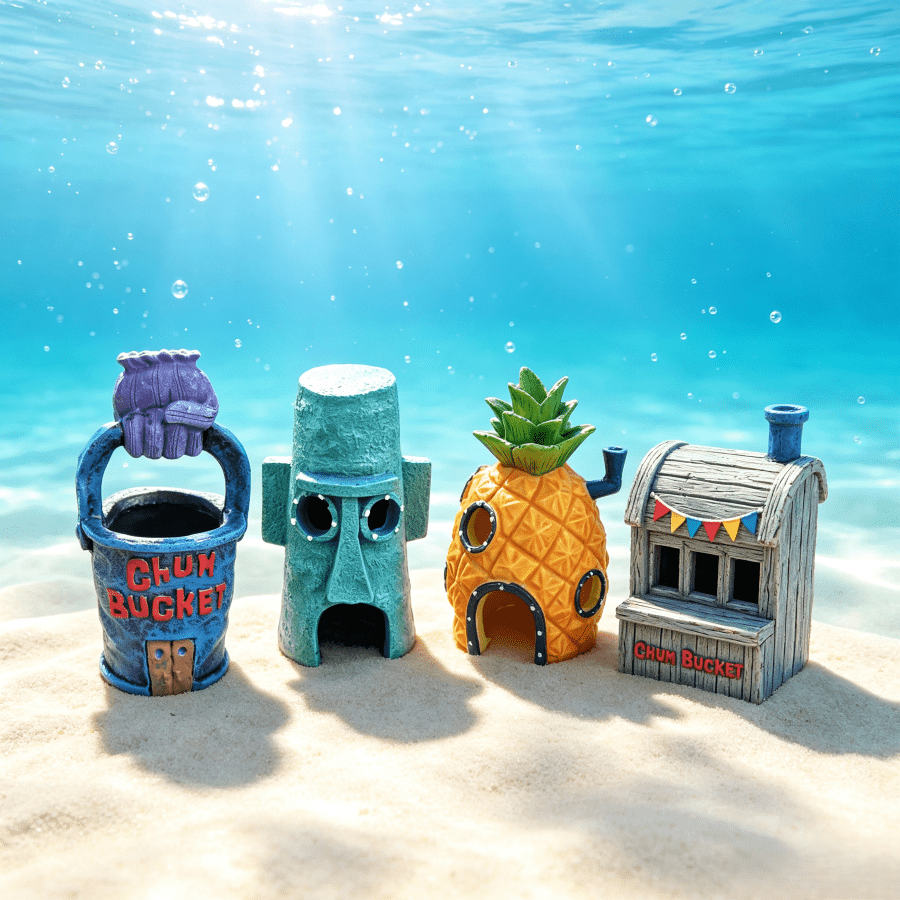 1pc Bikini Bottom House Fish Tank Fish Hideout Sea Master Trash Can Submarine Pineapple Easter Island Statue Squidward's House Anime Merchandise Desktop Decor Stitch Toys Travel Toys Classroom Fidget Toys Mini Stuff Bath Toys Christmas Stationery Stress Ball Birthday Gift - Christmas Gift - Halloween Gift - Perfect Gift - Gift