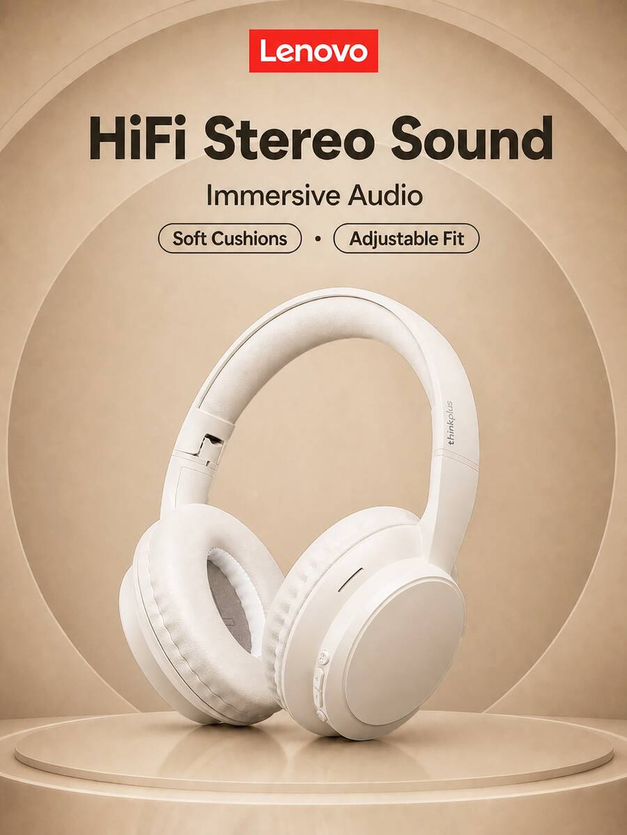 Lenovo TH11 包耳式藍牙耳機,藍牙 5.4,HiFi 音質,EQ 音效,3 種模式遊戲/音樂,HD 麥克風,長效電池續航,佩戴舒適,降噪,支持有線/無線連接,適合智慧型手機與電腦的運動包耳式耳機 - 米色 - 查看 1