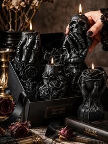 1pc Creative Gothic Skull Hand Series Aromatherapy Candle, Handmade Skull Hand With Rose, Bone Hand Holding Rose Soy Wax Candle For Tabletop Decor, Candle Gift, Altar Decoration, Halloween Candle, Unique Gift For Gothic Collectors, Indoor Home Decor, Late Autumn Holiday Gift, Fashion Scented Decorative Candle - Gothic Skull Hand Series Scented Candle - View 3