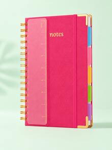 A5 Spiral Notebook (Includes Ruler) - Hard Cover, 100gsm Thick Paper, Vintage Style, Lined Pages, Pink Faux Leather Cover; Suitable For Work, Academic Planning (Elementary, Middle And University Levels), Daily Notes And Journaling. - Multicolor - View 5