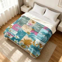 1PC Flannel Blanket, Summer Blanket, Bed Blanket , Blankets For Camping, Blanket For Beach, Throw Blanket, Multi-Use Blanket Soft , Cooling Blanket - Botanical Style - View 2