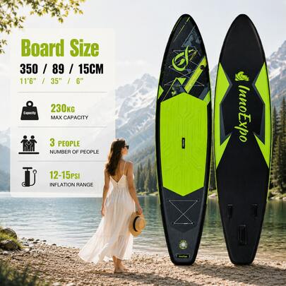 InnoExpo Gioco d'acqua gonfiabile verde chiaro con motivo geometrico, alta capacità di carico per più persone, set completo per gite sui laghi