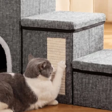 Grey Foldable 3-Step Pet Stairs With Storage Boxes & Cat Condo, 4 In 1 Non-Slip Pet Ramp Steps With Sisal Scratch Panel For Small Dogs Cats To Access Sofa Bed - Multicolor - View 2