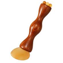 Sandalwood Facial Massage Tool Gua Sha Scraping Stick Pressure Point Device With Three Prong Lotus Head Design For Daily Skin Care - Rust Brown - View 9