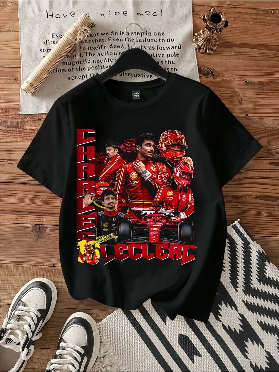 Charles Red Suit Multi Portrait Retro Racing Bootleg Tee. - 黑色 - 查看 1