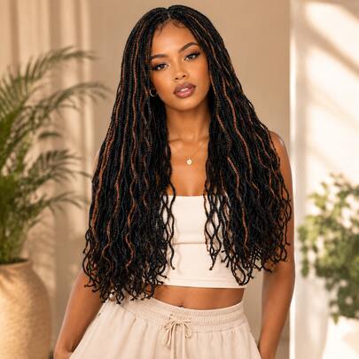Peruca Lace Wig Cabelo Front Tranças Fibra Premium Box Braids Longa 70cm +WIG CAP LARISSA - MT1B/30 CASTANHO C/ COBRE