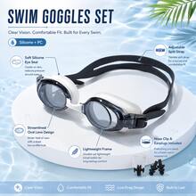 Unisex High-Definition Wide-View Swimming Goggles, Soft Silicone Eye Seal, Adjustable Split Strap, Nose Clip And Earplugs Included, Multiple Colors Available, Swimming Training Gear - Black and White - View 3