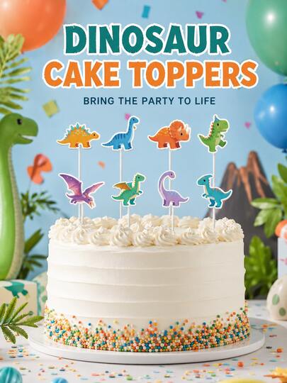 5 piezas Adornos para pastel de cumpleaños con dinosaurios, palillos de postre con animales prehistóricos coloridos, decoraciones lindas para fiestas, adecuados para cupcakes, exhibición de horneado, mesa de postres y eventos de celebración