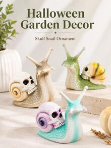 1pc Halloween Skull Snail Garden Ornament, Spooky Gothic Outdoor Yard Decor For Patio, Porch, Planter & Pathway - Multicolor - View 2