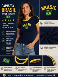 BabyLook Women's Embroidered Brazil Shirt Without State - Navy Blue - View 5
