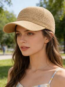 1pc Hollow Knit Knight Cap, Linen Knit Hollow Baseball Cap, Adjustable Outdoor Versatile Casual Baseball Cap, Spring/Summer Unisex Knit Hat - A - View 8