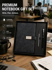 Luxury A5 Notebook And Pen Gift Set (With Gift Bag); PU Leather Notebook With Metal Clasp; Premium Writing Notebook Set Suitable For Work, Study, Travel, And Personal Planning. - Set - View 3