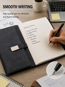 Luxury A5 Notebook And Pen Gift Set (With Gift Bag); PU Leather Notebook With Metal Clasp; Premium Writing Notebook Set Suitable For Work, Study, Travel, And Personal Planning. - Set - View 5