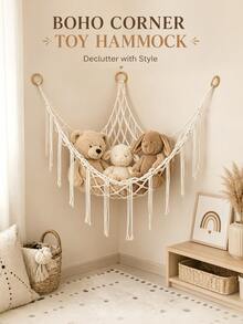 1pc Decorative Plush Doll Storage Corner Hanging Net Hammock, Mesh Hammock Fabric Storage Rack With Hooks, Suitable For Bedroom, Plush Doll Storage Hammock Net - Plush Doll Corner Decorative Hammock Net - Hanging Plush Doll Storage Rack, Large Room Decor, Bohemian Style Plush Doll Net Or Large Hammock - Multicolor - View 2