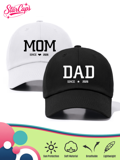 2 Packs "Dad Mom 2026" Printed Baseball Caps, Classic And Stylish, Soft Sweatband, Adjustable Size, A Perfect Gift For Family And Friends