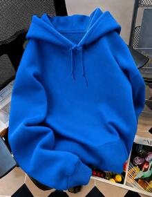 Women Solid Color Gildan Hoodie, Oversized Pullover Sweatshirt, Casual Basic Long Sleeve Top, College Campus Back To School Wear, Fall Daily Outfit - 皇家藍 - 查看 11