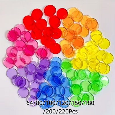 64/80/100/120/150/180/200/220 piezas Marcadores de juego de bingo, fichas redondas pequeñas de colores, marcadores de conteo de bingo, placas de marcador de conteo de 19mm/0.74in, accesorios de juego de bingo, adecuados para pintura translúcida hecha a mano DIY, tarjetas de decoración de elementos creativos. Fichas de juego de bingo, colores aleatorios