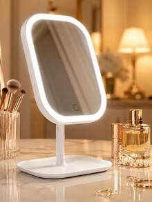 LED Lighted Makeup Mirror, 3 Lighting Modes Desktop Vanity Mirror, Adjustable Brightness Desktop Beauty Mirror, USB Rechargeable Portable Makeup Mirror, Touch Control Lighted Mirror, Suitable For Bedroom, Student Dorm, Office Desk, Travel Touch-Up, Back To School Essential, Christmas, Valentine's Day, Thanksgiving Women's Gift - Multicolor - View 3