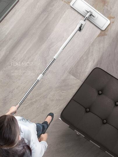 Hands-Free Flat Mop With Dual-Sided Squeegee And Water-Wringing System, Long Handle Extendable Floor Cleaning Mop, Dry And Wet Use Microfiber Mop Pad