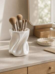 1 pieza Taza de almacenamiento multifuncional artística y de lujo con diseño retorcido, soporte creativo de escritorio para bolígrafos, estante de almacenamiento para brochas de maquillaje, estante de almacenamiento para cepillos de dientes y artículos de baño, adecuado para tocador, dormitorio, escritorio y baño, cumpleaños, regreso a la escuela, regalo, verano, almacenamiento del hogar - Multicolor - Ver 2