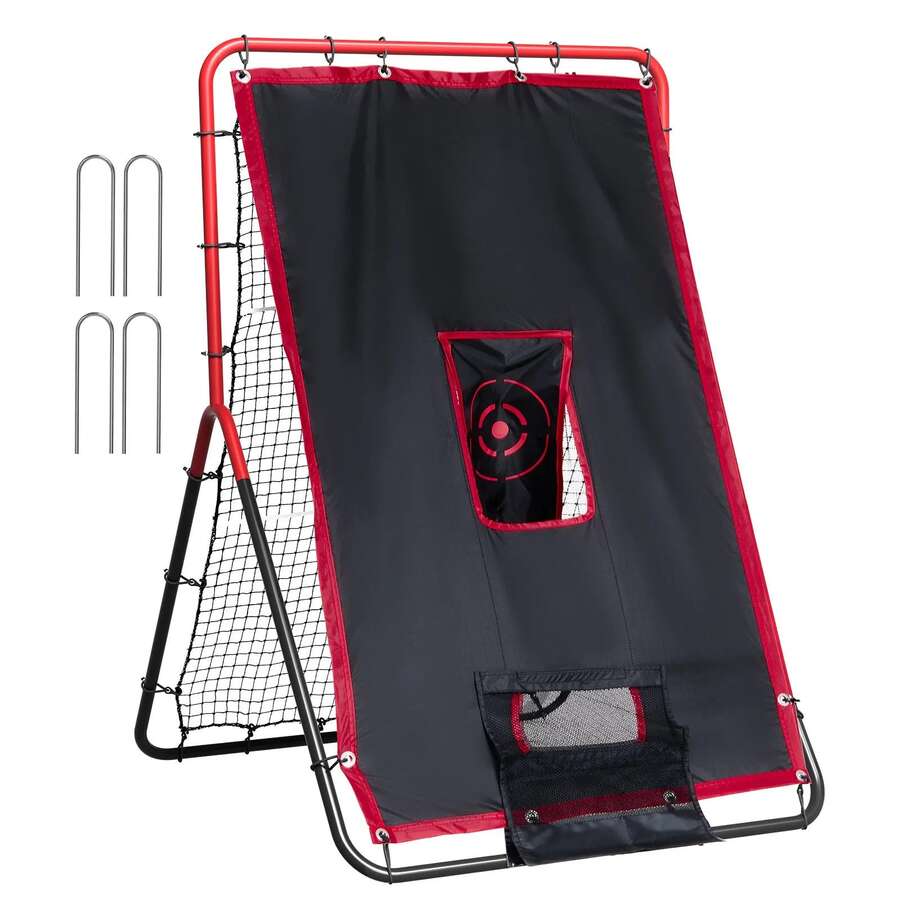 Baseball & Softball Rebounder Net – 2-In-1 Switch Hitter Pitch Trainer. 3 Zones With Varying Rebound Angles. Durable Steel Frame + UV-Resistant PE Net. Lightweight 7.3 Lbs. For Fielding/Throwing Practice - 3 X 4.5 Ft - View 1