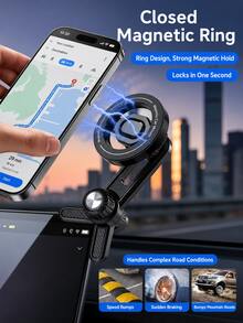 Car Center Console Magnetic Phone Holder, 360° Rotating Adjustable Arm Closed-Loop Magnetic Phone Mount, Strong Suction Non-Obstructing Screen Side Clip Phone Holder, Universal Fit For Tesla Large Screen Vehicles GPS Navigation Mount - A - View 3