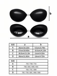 1pc Women's Solid Color Silicone Adhesive Breast Petals, Mango-Shaped Strapless Push-Up Bra, Suitable For Formal Dresses And Date Wear - Black - View 5
