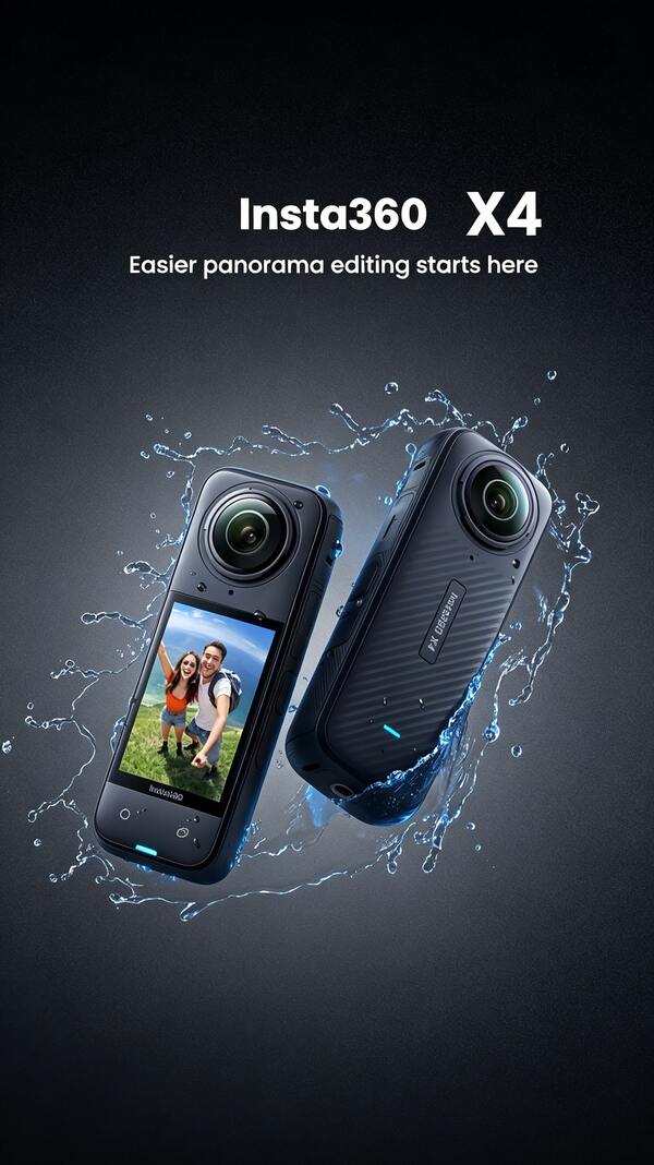Insta360 Cámara de acción 4K anti-sacudidas de 360°, cámara para vlogs de motocicleta/esquí/buceo/pesca, cámara impermeable, negra, 100% nueva, solo activada