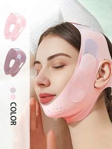 Women's V-Shaped Face Mask Strap - Facial Bandage, Suitable For Home/Sleep/Sports/Yoga And Other Occasions. - Pink - View 1