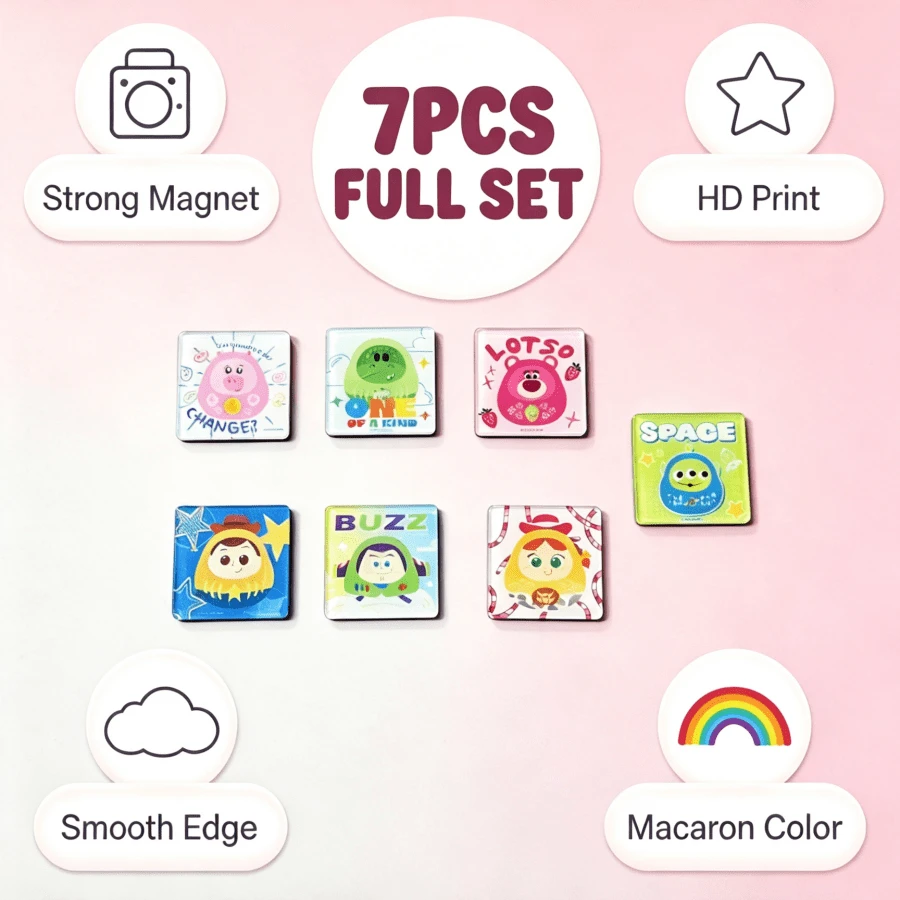 Mesuca Disney Toy Story Cartoon Character Decorative Refrigerator Magnet Set, Macaron Color, Strong Magnetic Force, High-Definition Printing, Smooth Edges, Home Refrigerator Memo Clip, 7-Piece Set - Multi-color - View 1