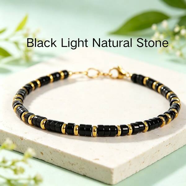 1PC Classic Black And Gold Combination Bracelet; Natural Stone Material; Calm Good Luck Hidden On The Wrist; A Versatile Essential For Men's Commuting