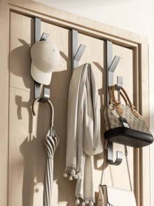 1-Pack Carbon Steel Punch-Free Door Hook - Heavy Duty Metal Multi-Purpose Towel Rack | Space-Saving Vertical Design Storage Hook Rack | Bathroom Door Towel Rack, Titanium Gold, No Drilling Required, Suitable For Bedroom - View 2