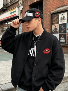 1 buah Topi Hip Hop Unisex Bordir Huruf & Bibir, Topi Baseball Gaya Jalanan dengan Bagian Atas Lembut yang Dapat Diatur, Cocok untuk Pesta Jalanan - Mulut Besar - View 2